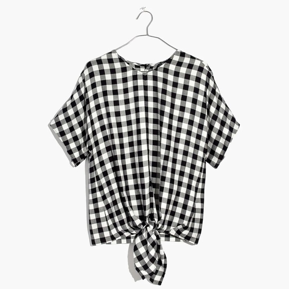 Madewell Button-Back Tie Tee in Buffalo Check in True Black - Size S - Picture 4 of 4
